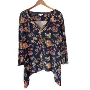 Magnolia Grace Embroidered Floral Paisley Print Top